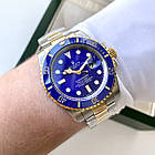 Наручний годинник Rolex Submariner Blue Gold Silver механічний з автоматичним заводом на сталевому браслеті, фото 3