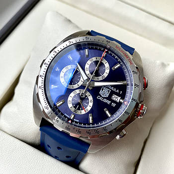 Наручний годинник Tag Heuer Calibre 16 Formula 1 Blue AAA чоловічий кварцовий з хронографом на каучуковому ремінці