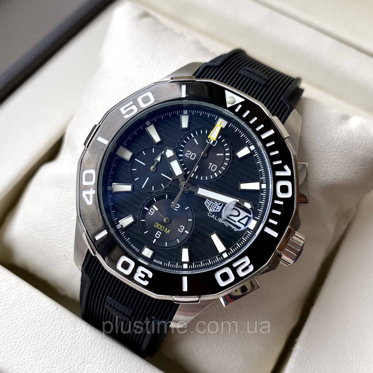 Чоловічий годинник Tag Heuer Aquaracer Calibre 16 Black Chronograph наручний кварцовий на каучуковому ремінці