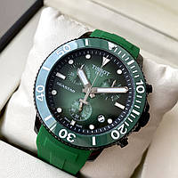 Кварцевые часы Tissot Seastar AAA Green мужские наручные с хронографом на каучуковом ремне и календарем