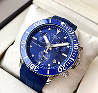 Кварцевые часы Tissot Seastar AAA Blue мужские наручные с хронографом на каучуковом ремне и календарем