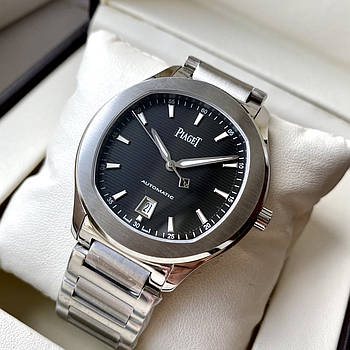 Механічний годинник Piaget Polo AAA+ чоловічий наручний з автопідзаводом на сталевому ремені та календарем дати