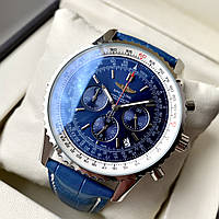 Наручные часы Breitling Navitimer Silver Blue ААА мужские кварцевые с хронографом на кожаном ремешке