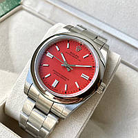 Механические часы Rolex Oyster Perpetual Red 41mm AAA мужские наручные с автоподзаводом на стальном браслете