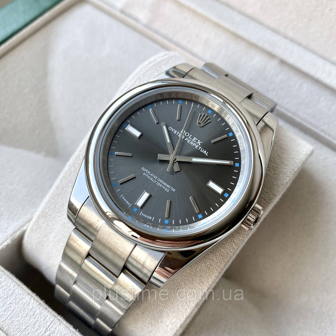 Механічний годинник Rolex Oyster Perpetual Gray 41 mm AAA чоловічий наручний з автопідзаводом на сталевому браслеті