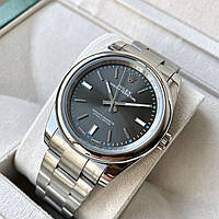 Механические часы Rolex Oyster Perpetual Gray 41mm AAA мужские наручные с автоподзаводом на стальном браслете