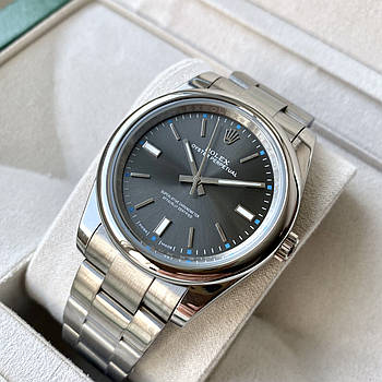 Механічний годинник Rolex Oyster Perpetual Gray 41 mm AAA чоловічий наручний з автопідзаводом на сталевому браслеті