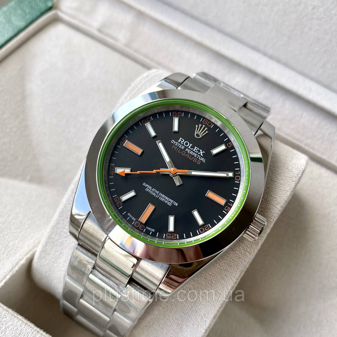 Наручний годинник Rolex Milgauss 40 mm ААА механічний на сталевому браслеті та сапфіровому склом