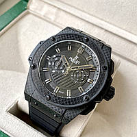 Наручные часы Hublot Big Bang King Power Carbon all black AAA мужские с хронографом на каучуковом ремешке