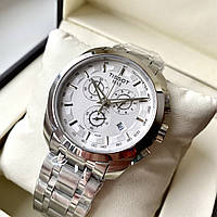 Мужские часы Tissot Couturier Steel Chrono White AAA наручные кварцевые на стальном браслете и с хронографом