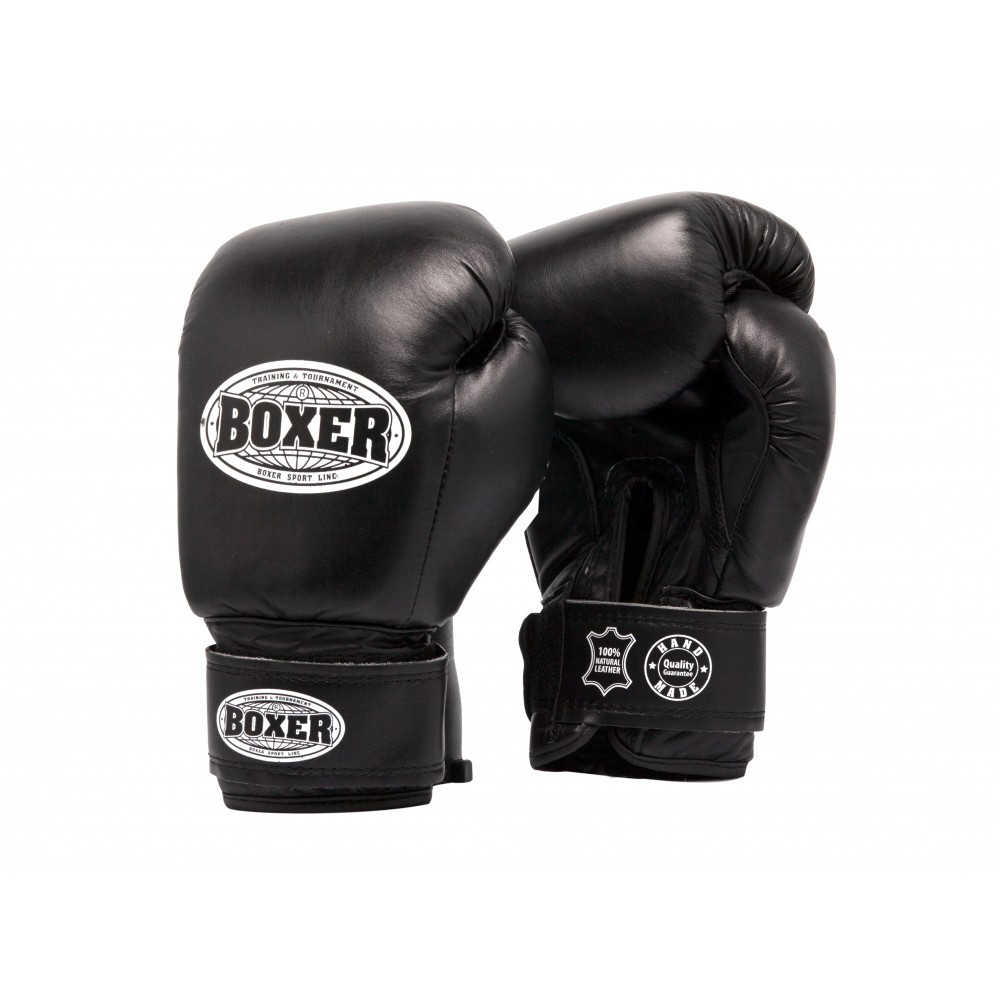 Рукавички боксерські BOXER 6 oz шкіра 0,8 -1 мм чорні