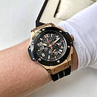 Наручний годинник Hublot Big Bang Gold AAА кварцові чоловічі з хронографом на каучуковому ремінці з датою сапфір, фото 2
