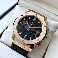 Мужские часы Hublot Chronograph fusion classic gold AAA наручные кварцевые с хронографом и кожаным ремешком