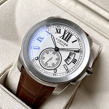 Cartier calibre de Cartier AAA brown чоловічий механічний годинник з автопідзаводом на шкіряному ремінці