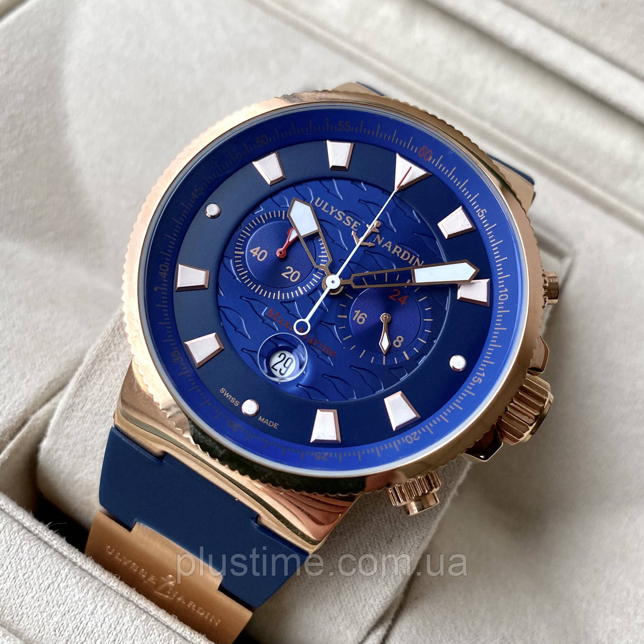 Чоловічий годинник Ulysse Nardin Maxi Marine Chrono Blue Gold ААА наручний кварцовий з хронографом і календарем