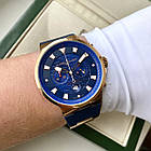 Чоловічий годинник Ulysse Nardin Maxi Marine Chrono Blue Gold ААА наручний кварцовий з хронографом і календарем, фото 3