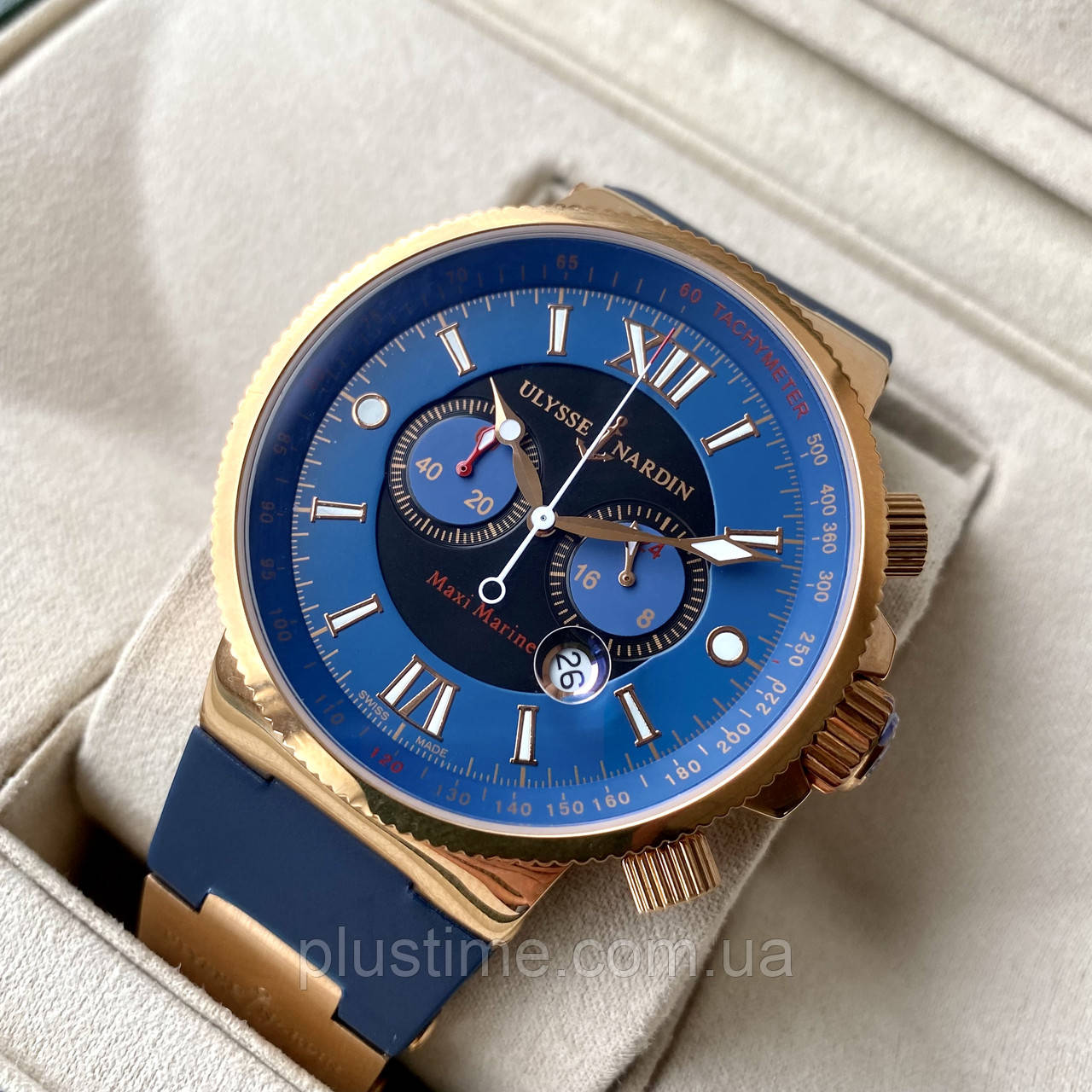 Чоловічий годинник Ulysse Nardin Maxi Marine Chronograph Blue Gold ААА наручний кварцовий з хронографом і календарем