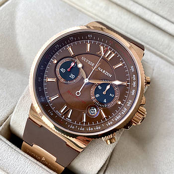 Чоловічий годинник Ulysse Nardin Maxi Marine Chronograph Brown Gold ААА наручний кварцовий з хронографом і датою