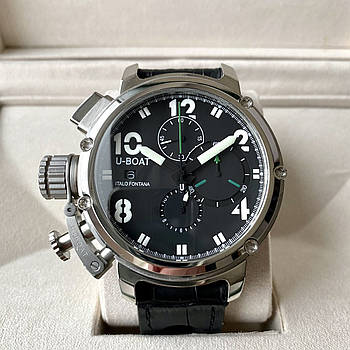 Чоловічий годинник U-Boat Italo Fontana Chimera Silver Green AAA наручний кварцовий з хронографом на шкіряному ремінці