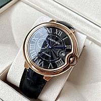 Часы Cartier Ballon Bleu de Cartier AAA механические с автоподзаводом на кожаном ремешке и календарем