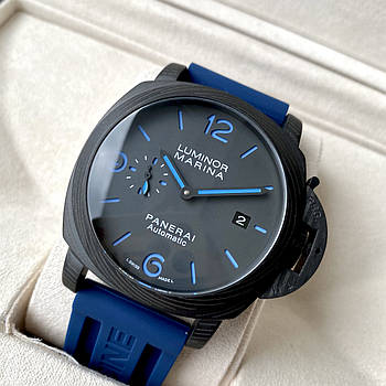 Наручний годинник Officine Panerai Luminor Marina Blue AAA чоловічий механічний на каучуковому ремінці з календарем