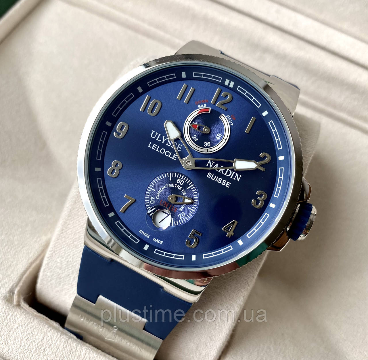 Механічний годинник Ulysse Nardin Maxi Marine Silver Blue Arabic AAA чоловічий наручний з автопідзаводом