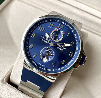 Механічний годинник Ulysse Nardin Maxi Marine Silver Blue Arabic AAA чоловічий наручний з автопідзаводом
