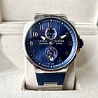 Механічний годинник Ulysse Nardin Maxi Marine Silver Blue Arabic AAA чоловічий наручний з автопідзаводом, фото 2