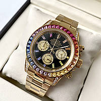Наручные часы Rolex Daytona Cosmograph Rainbow Gold AAA с хронографом на стальном браслете