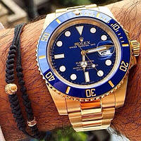 Механические часы Rolex Submariner classic Blue Gold AAA мужские наручные с календарем на стальном браслете