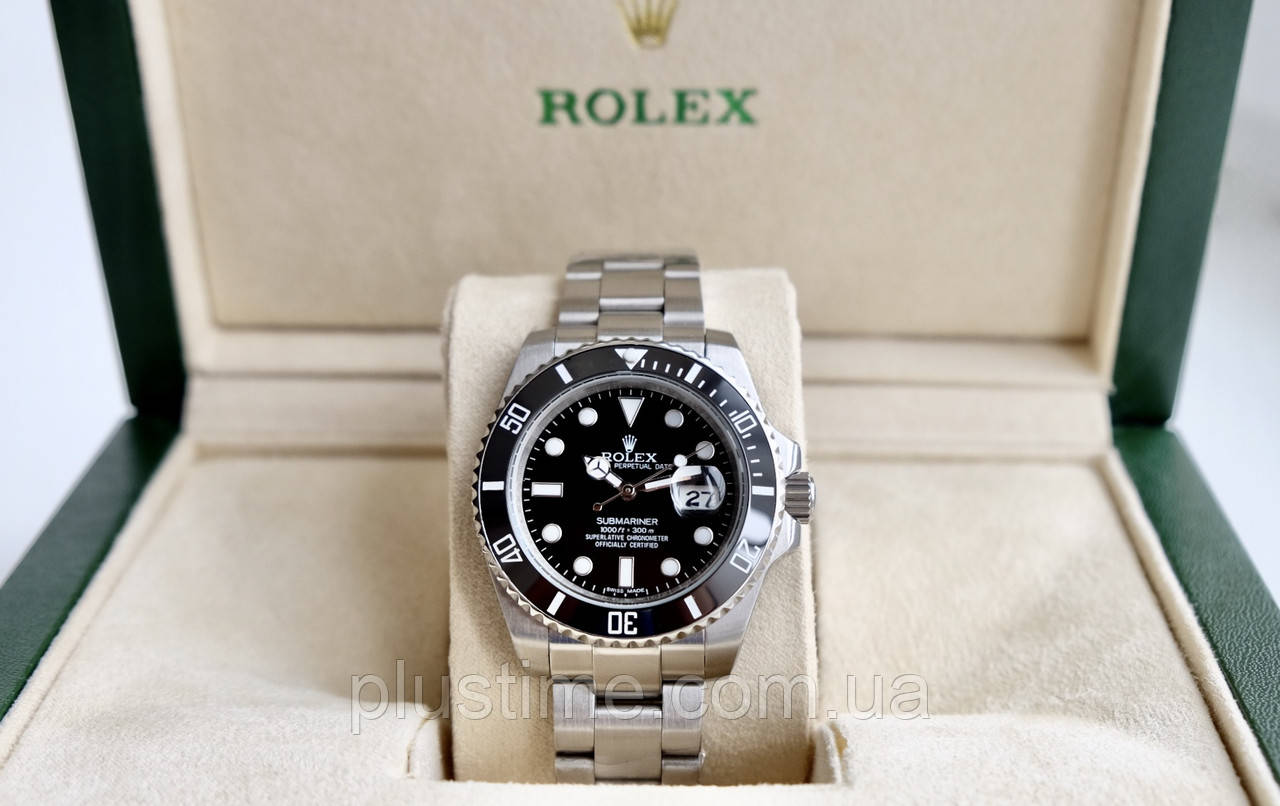 Механічний годинник Rolex Submariner classic date silver AAA чоловічий наручний з календарем на сталевому браслеті