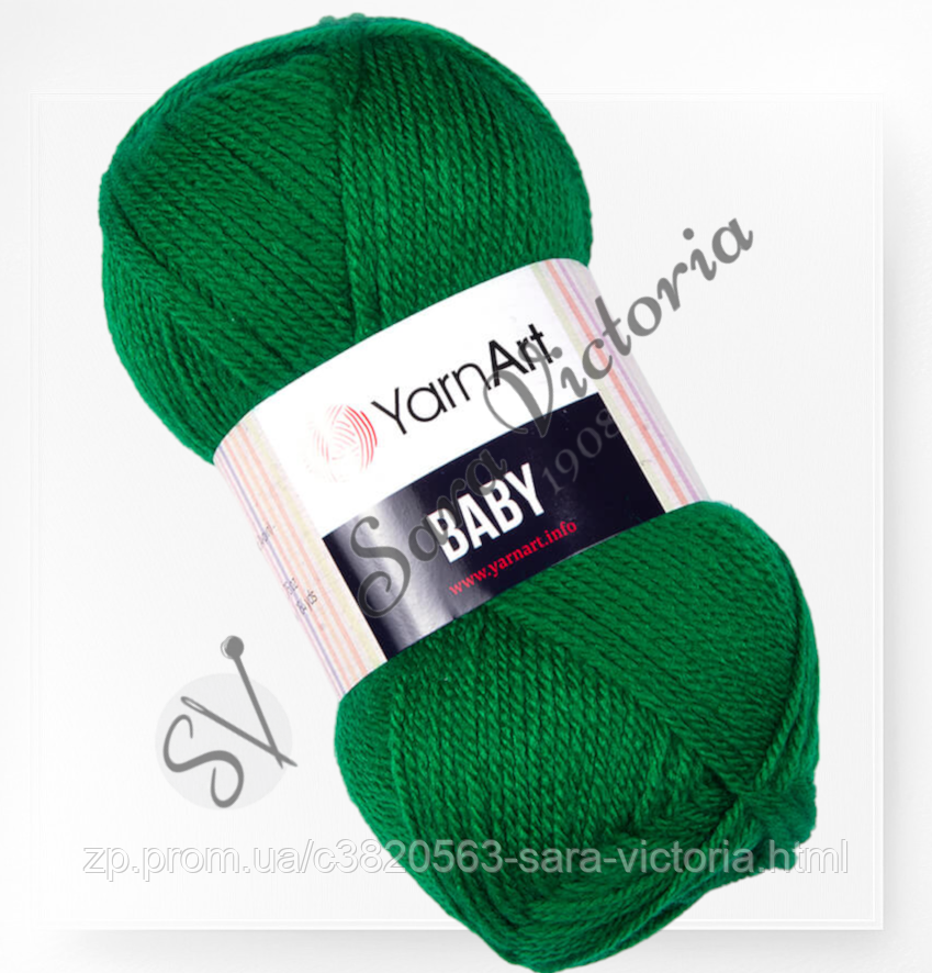 Пряжа зелена акрил YarnArt Baby (Ярнарт Бебі) 338 зелена трава, фото 1