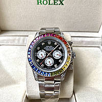 Наручные часы Rolex Cosmograph Daytona Rainbow silver AAA механические с автоподзаводом на стальном браслете