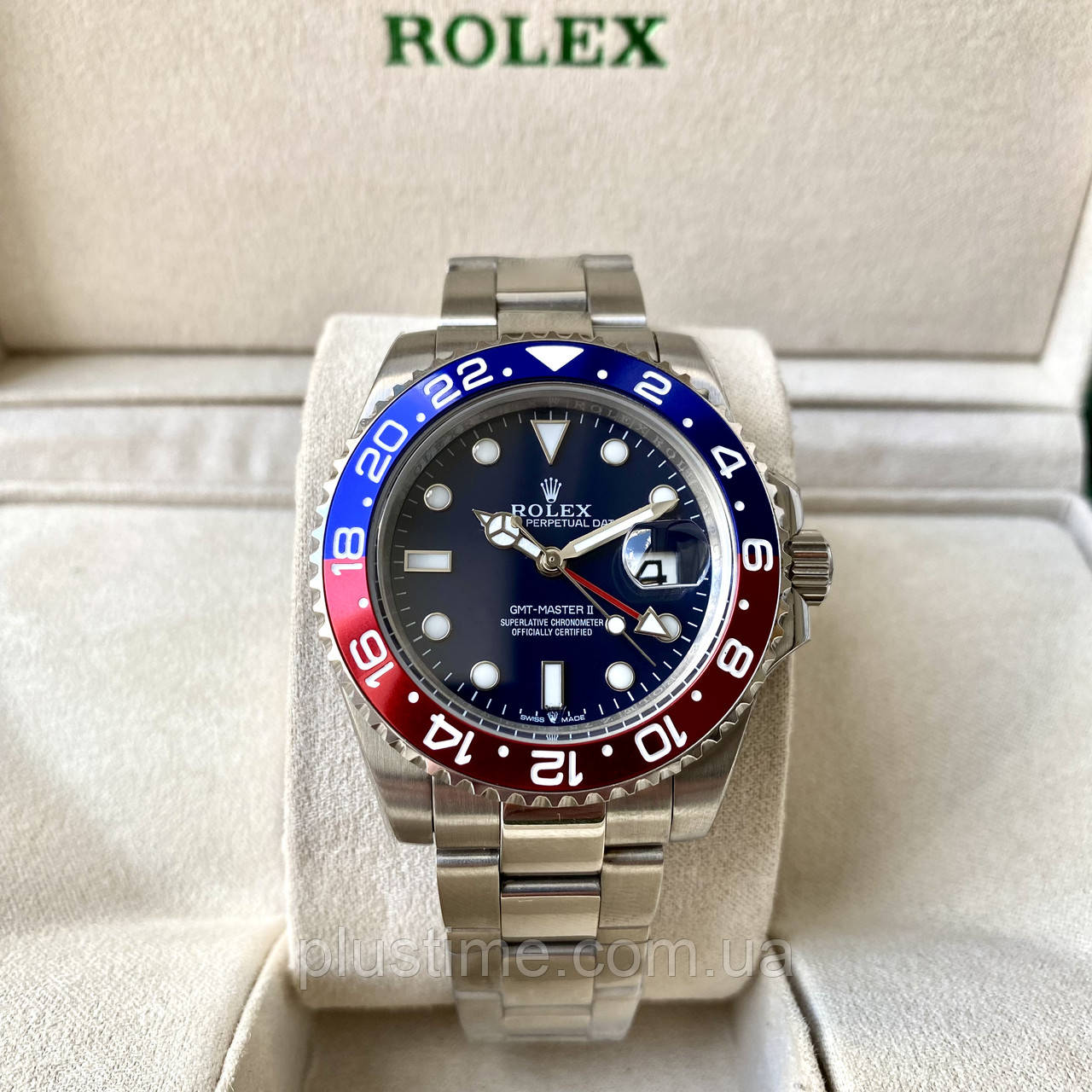Чоловічі годинники Rolex GMT-master II 2 Pepsi blue AAA механічні наручні з календарем на сталевому браслеті