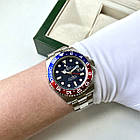 Чоловічі годинники Rolex GMT-master II 2 Pepsi blue AAA механічні наручні з календарем на сталевому браслеті, фото 3