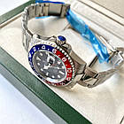 Чоловічі годинники Rolex GMT-master II 2 Pepsi blue AAA механічні наручні з календарем на сталевому браслеті, фото 6
