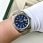 Механічні годинники Rolex Date Just Blue ААА наручні на сталевому браслеті з календарем і сапфіровим склом, фото 3