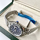 Механічні годинники Rolex Date Just Blue ААА наручні на сталевому браслеті з календарем і сапфіровим склом, фото 7