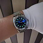 Механічні годинники Rolex Date Just Blue ААА наручні на сталевому браслеті з календарем і сапфіровим склом, фото 9