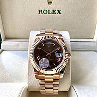 Механические часы Rolex Day Date Brown ААА наручные на стальном браслете с календарем и сапфировым стеклом