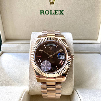 Механічні годинники Rolex Day Date Brown ААА наручні на сталевому браслеті з календарем і сапфіровим склом