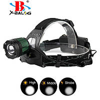 Фонарик на голову "X-Balog BL 2188B-T6", Черный/зеленый светодиодный фонарь налобный аккумуляторный «D-s»