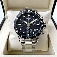 Наручные часы Tissot Seastar AAA black мужские с хронографом на стальном браслете и календарем даты