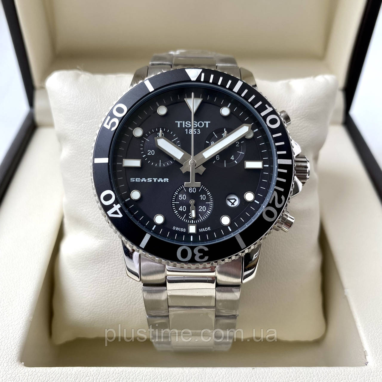 Наручные часы Tissot Seastar AAA black мужские с хронографом на стальном браслете и календарем даты - фото 1 - id-p1983845112