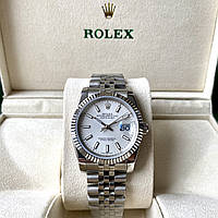 Наручные часы Rolex DateJust silver white 36 mm ААА+ механические на стальном браслете с календарем и сапфиром