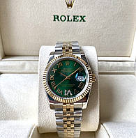 Наручные часы Rolex DateJust Green diamond ААА+ механические на стальном браслете с календарем и сапфиром