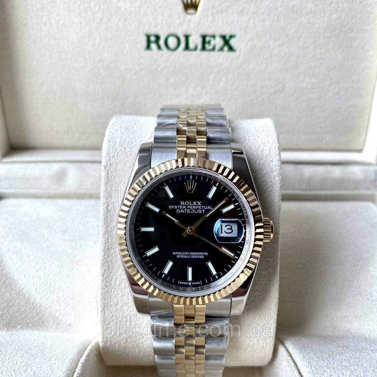 Наручний годинник Rolex DateJust Black Gold ААА+ механічні на сталевому браслеті з календарем і сапфіром