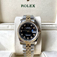 Наручные часы Rolex DateJust Black Gold diamond ААА+ механические на стальном браслете с календарем и сапфиром