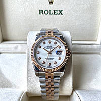 Наручные часы Rolex DateJust Silver Rose Gold ААА+ механические на стальном браслете с календарем и сапфиром