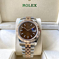 Наручные часы Rolex DateJust Brown Rose Gold ААА+ механические на стальном браслете с календарем и сапфиром